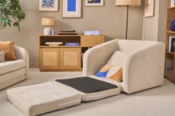 Fauteuil convertible en tissu effet velours texturé beige MAHAUT