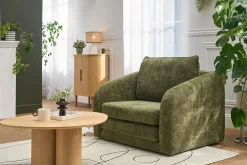 Fauteuil convertible en tissu effet velours texturé vert kaki MAHAUT