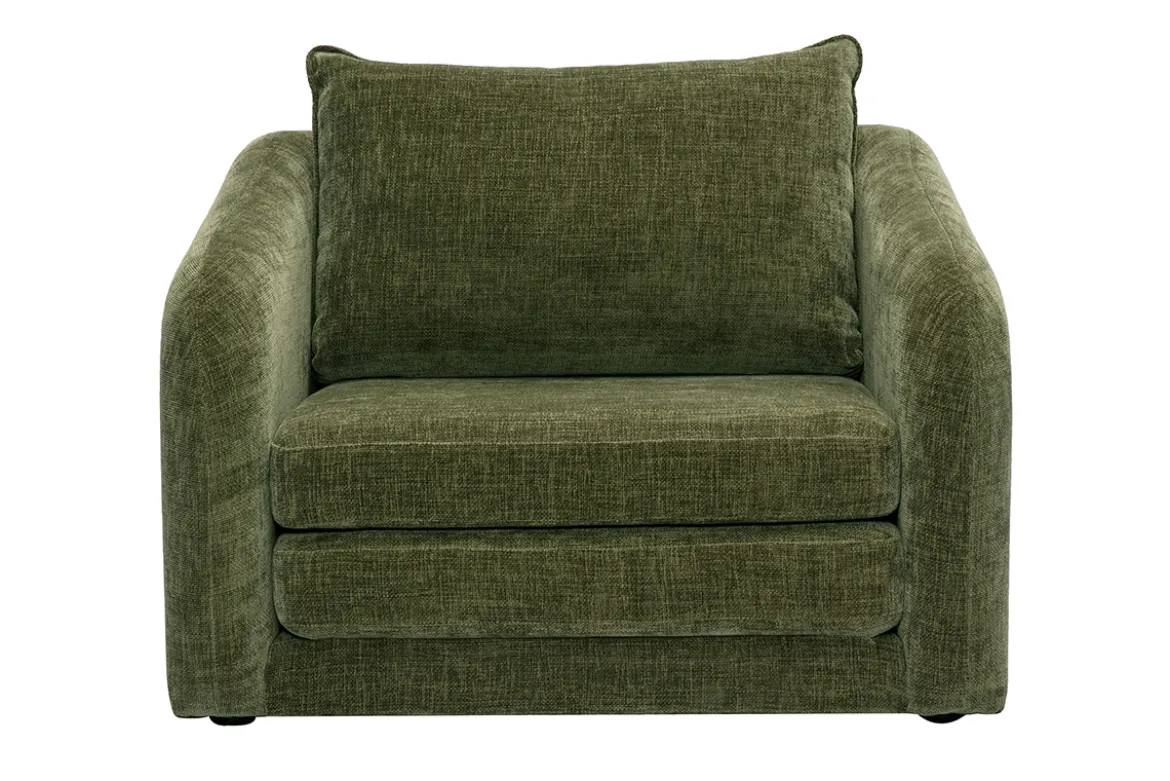 Fauteuil convertible en tissu effet velours texturé vert kaki MAHAUT