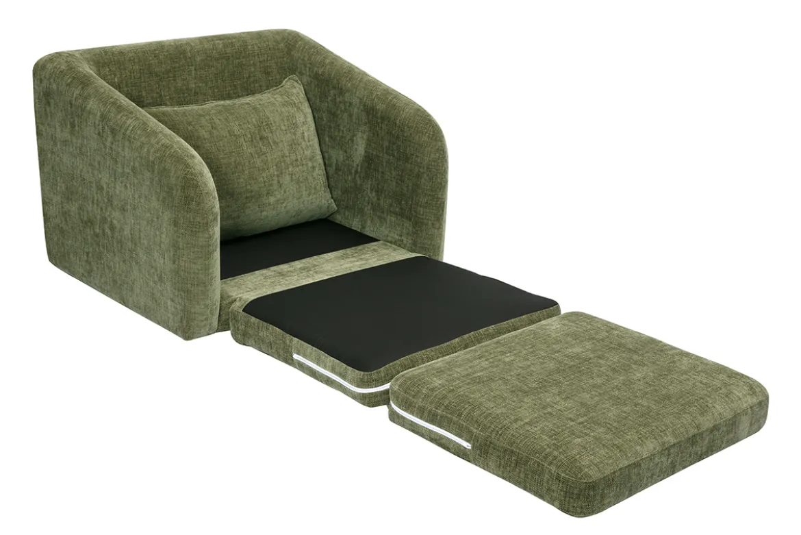 Fauteuil convertible en tissu effet velours texturé vert kaki MAHAUT