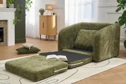 Fauteuil convertible en tissu effet velours texturé vert kaki MAHAUT
