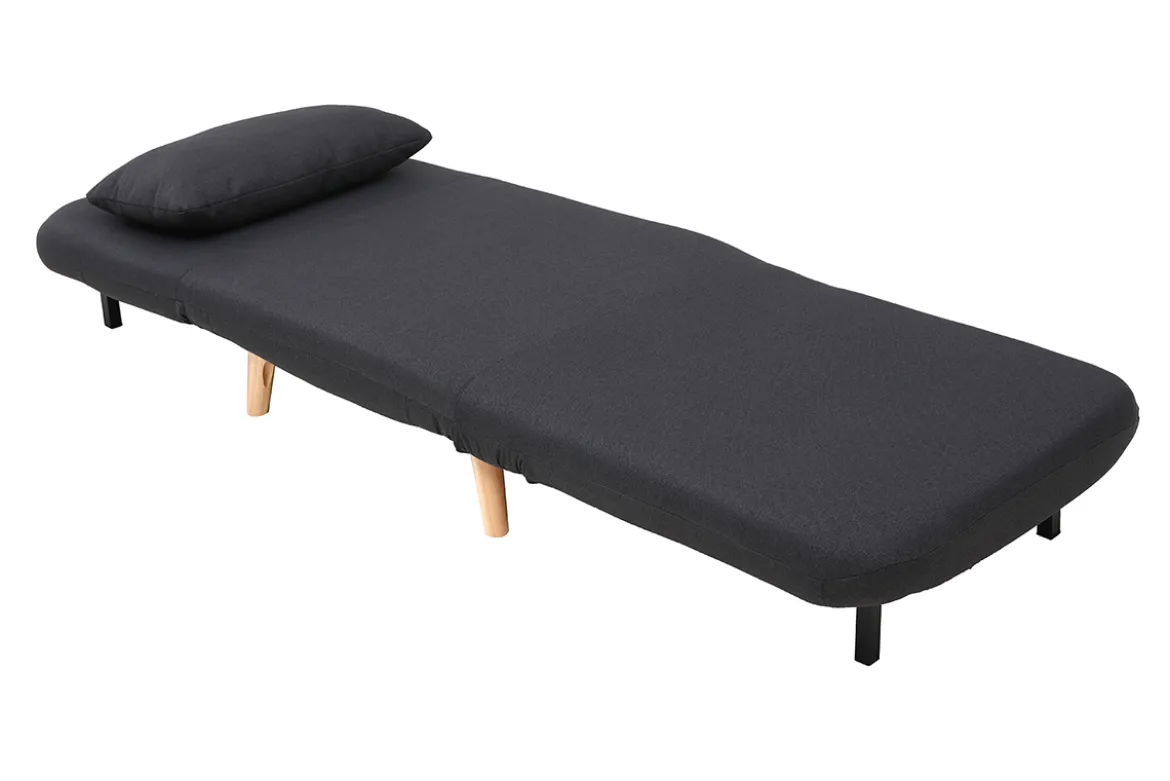 Fauteuil convertible scandinave en tissu gris foncé et bois clair AMIKO