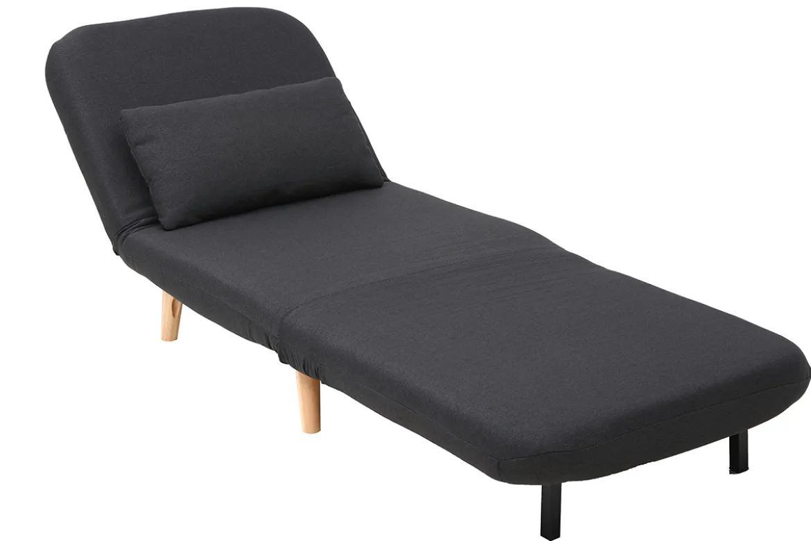 Fauteuil convertible scandinave en tissu gris foncé et bois clair AMIKO