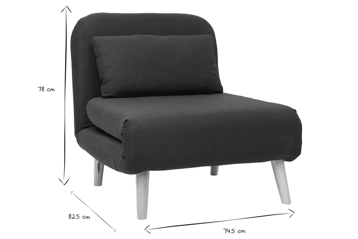 Fauteuil convertible scandinave en tissu gris foncé et bois clair AMIKO