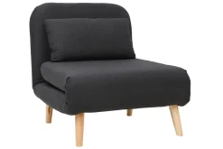 Fauteuil convertible scandinave en tissu gris foncé et bois clair AMIKO
