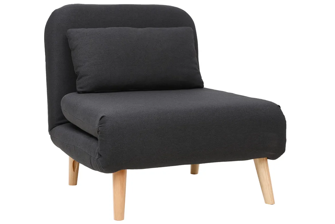 Fauteuil convertible scandinave en tissu gris foncé et bois clair AMIKO