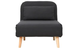 Fauteuil convertible scandinave en tissu gris foncé et bois clair AMIKO