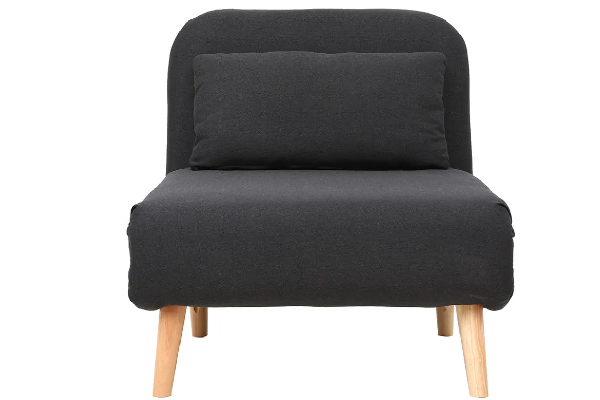Fauteuil convertible scandinave en tissu gris foncé et bois clair AMIKO
