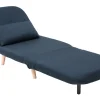 Fauteuil convertible scandinave en tissu bleu foncé et bois clair AMIKO