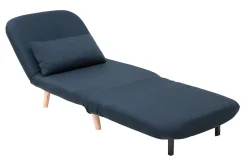 Fauteuil convertible scandinave en tissu bleu foncé et bois clair AMIKO
