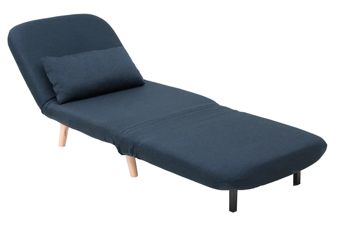 Fauteuil convertible scandinave en tissu bleu foncé et bois clair AMIKO