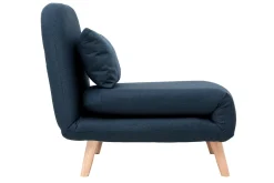 Fauteuil convertible scandinave en tissu bleu foncé et bois clair AMIKO