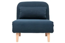 Fauteuil convertible scandinave en tissu bleu foncé et bois clair AMIKO