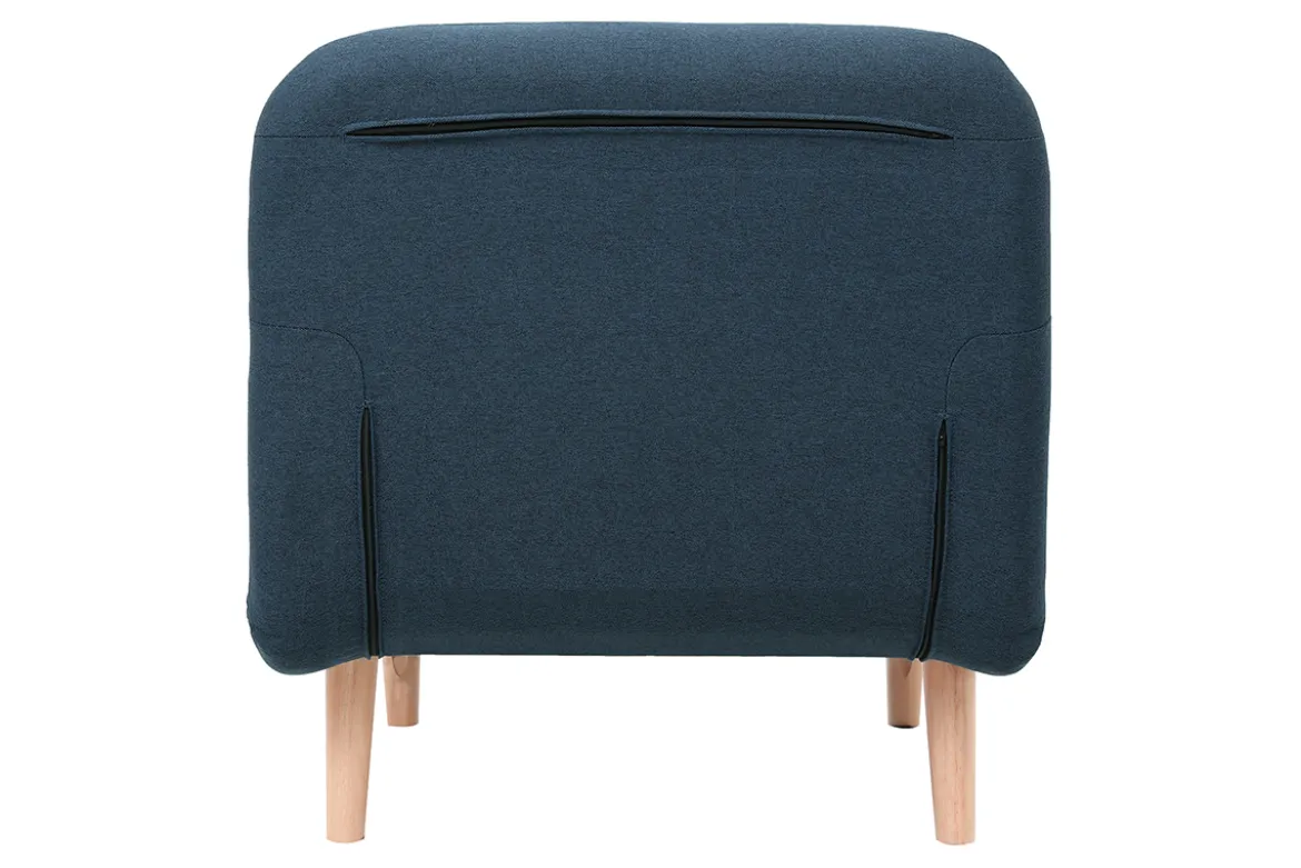 Fauteuil convertible scandinave en tissu bleu foncé et bois clair AMIKO