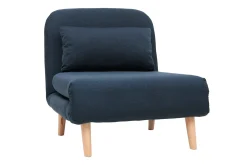 Fauteuil convertible scandinave en tissu bleu foncé et bois clair AMIKO