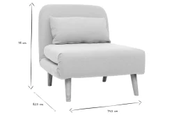 Fauteuil convertible scandinave en tissu gris clair et bois clair AMIKO