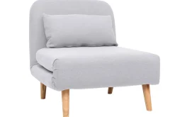Fauteuil convertible scandinave en tissu gris clair et bois clair AMIKO