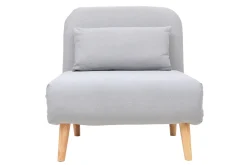 Fauteuil convertible scandinave en tissu gris clair et bois clair AMIKO