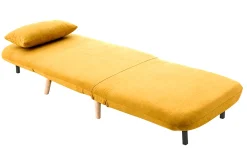 Fauteuil convertible scandinave en tissu effet velours jaune moutarde et bois clair AMIKO