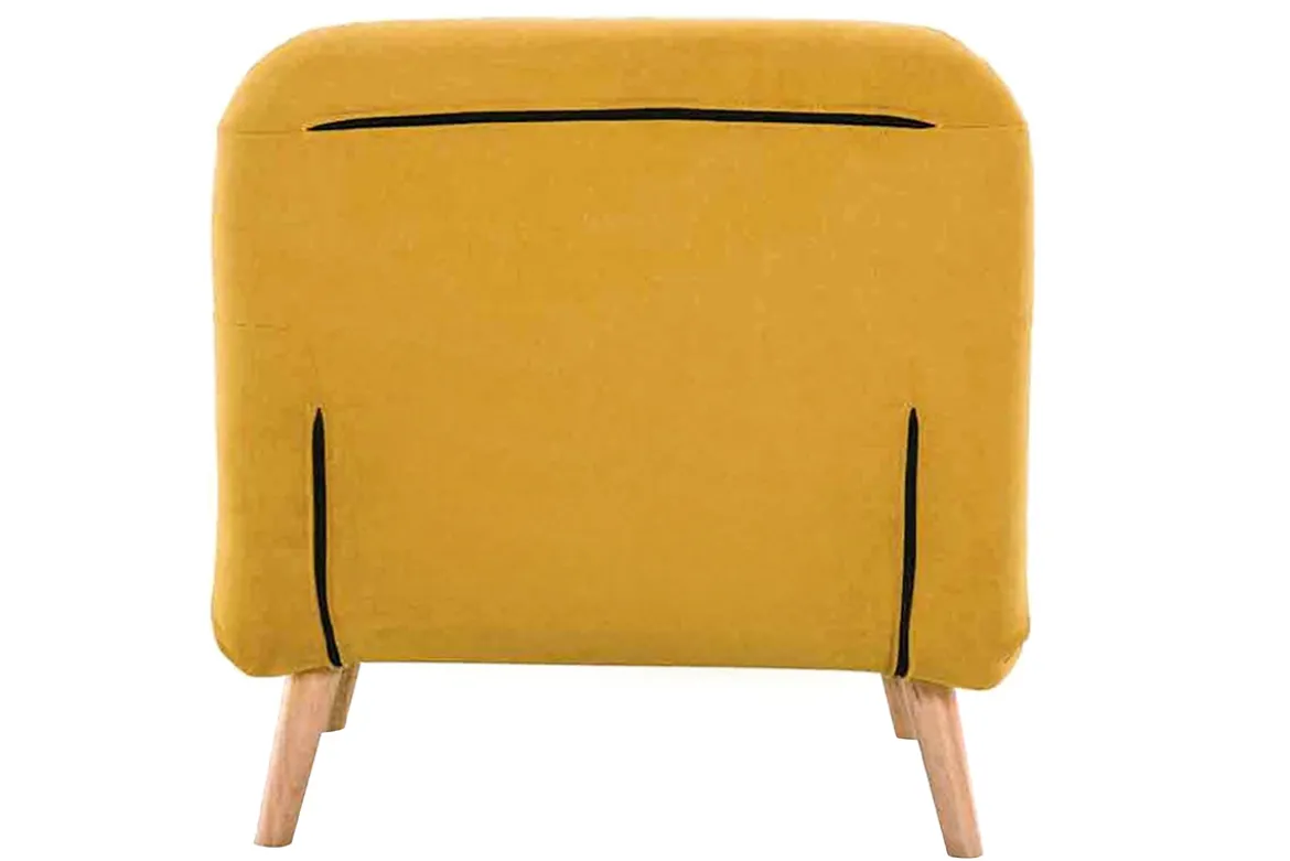Fauteuil convertible scandinave en tissu effet velours jaune moutarde et bois clair AMIKO