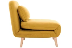 Fauteuil convertible scandinave en tissu effet velours jaune moutarde et bois clair AMIKO