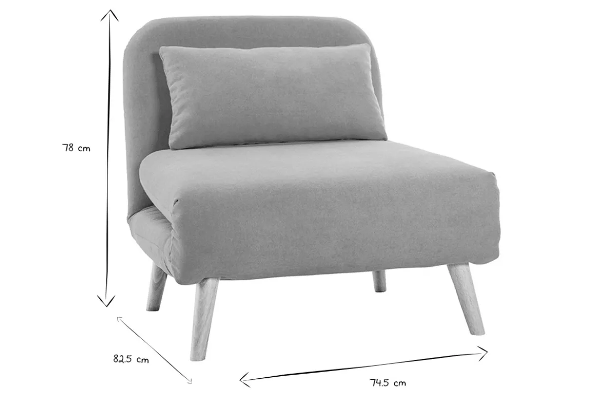 Fauteuil convertible scandinave en tissu effet velours jaune moutarde et bois clair AMIKO