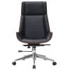 Fauteuil de bureau de direction design noir, bois foncé noyer et acier chromé CURVED