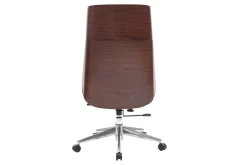 Fauteuil de bureau de direction design noir, bois foncé noyer et acier chromé CURVED