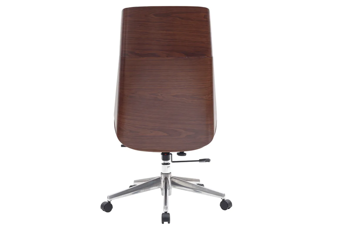 Fauteuil de bureau de direction design noir, bois foncé noyer et acier chromé CURVED