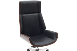 Fauteuil de bureau de direction design noir, bois foncé noyer et acier chromé CURVED
