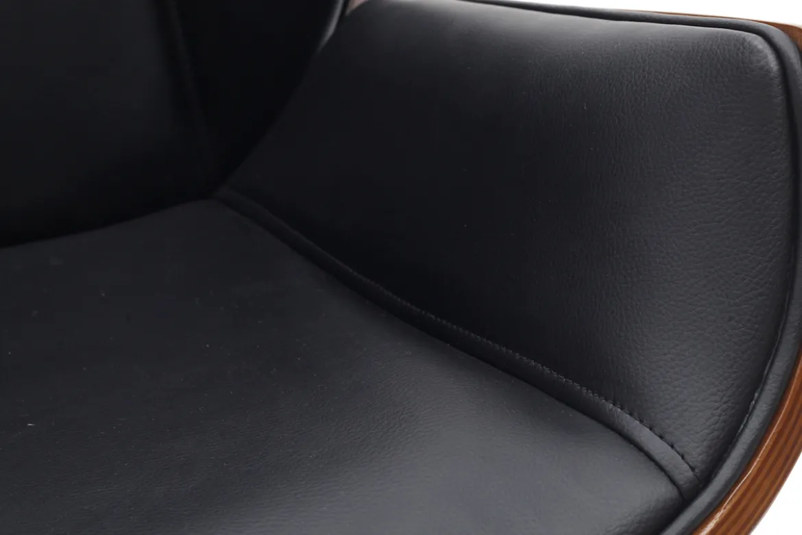 Fauteuil de bureau de direction design noir, bois foncé noyer et acier chromé CURVED