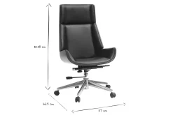 Fauteuil de bureau de direction design noir, bois foncé noyer et acier chromé CURVED