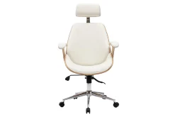 Fauteuil de bureau de direction design blanc, bois clair et acier chromé MUSK