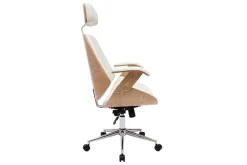 Fauteuil de bureau de direction design blanc, bois clair et acier chromé MUSK