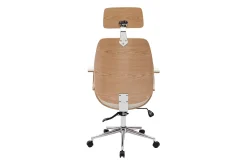 Fauteuil de bureau de direction design blanc, bois clair et acier chromé MUSK