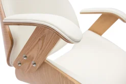 Fauteuil de bureau de direction design blanc, bois clair et acier chromé MUSK