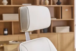 Fauteuil de bureau de direction design blanc, bois clair et acier chromé MUSK
