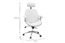Fauteuil de bureau de direction design blanc, bois clair et acier chromé MUSK