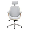 Fauteuil de bureau de direction design en tissu gris, bois clair et acier chromé MUSK