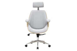 Fauteuil de bureau de direction design en tissu gris, bois clair et acier chromé MUSK