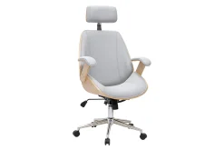 Fauteuil de bureau de direction design en tissu gris, bois clair et acier chromé MUSK