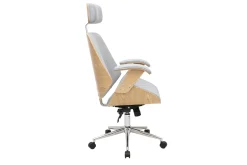 Fauteuil de bureau de direction design en tissu gris, bois clair et acier chromé MUSK