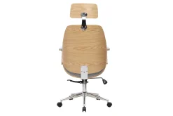 Fauteuil de bureau de direction design en tissu gris, bois clair et acier chromé MUSK