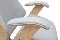 Fauteuil de bureau de direction design en tissu gris, bois clair et acier chromé MUSK