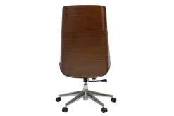 Fauteuil de bureau de direction design en tissu effet velours texturé beige, bois foncé et acier chromé CURVED