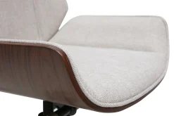 Fauteuil de bureau de direction design en tissu effet velours texturé beige, bois foncé et acier chromé CURVED