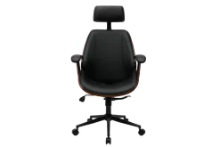 Fauteuil de bureau de direction design noir, bois foncé et métal noir MUSK