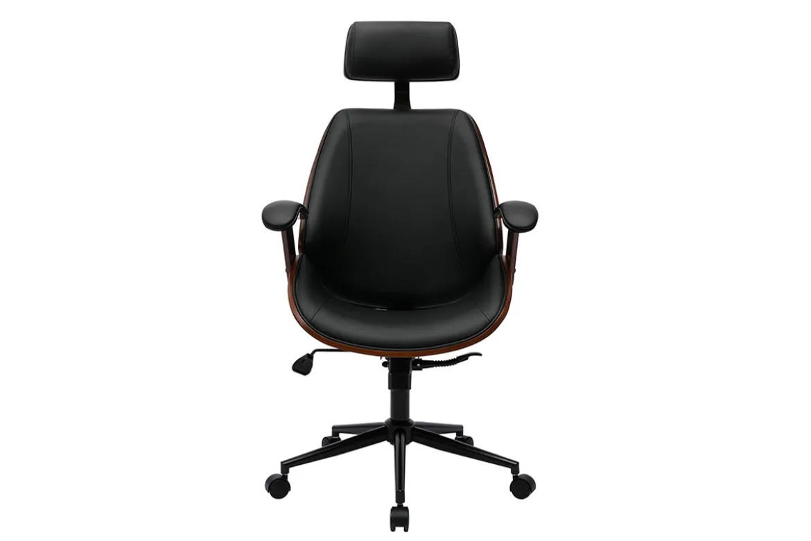 Fauteuil de bureau de direction design noir, bois foncé et métal noir MUSK