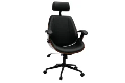 Fauteuil de bureau de direction design noir, bois foncé et métal noir MUSK