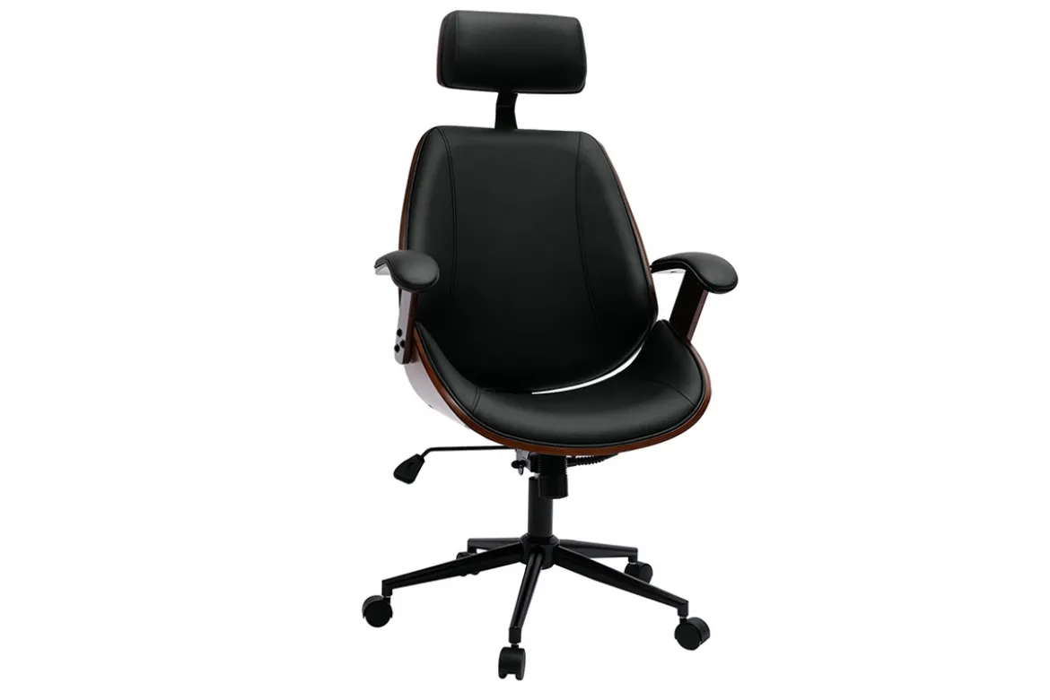 Fauteuil de bureau de direction design noir, bois foncé et métal noir MUSK